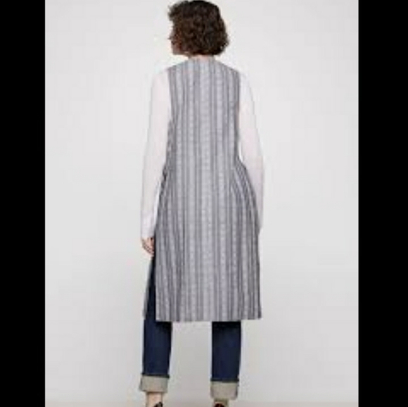 striped lace down long vest - Picture 2 of 6